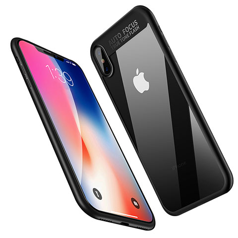 Apple iPhone Xs用シリコンケース ソフトタッチラバー 鏡面 W01 アップル ブラック