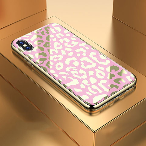 Apple iPhone Xs用ハイブリットバンパーケース プラスチック パターン 鏡面 カバー アップル ローズゴールド