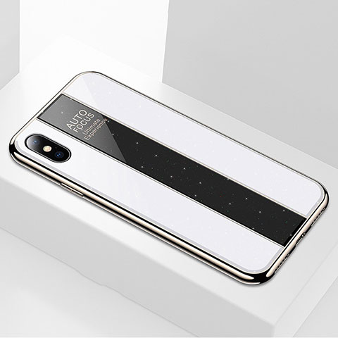 Apple iPhone Xs用ハイブリットバンパーケース プラスチック 鏡面 カバー M01 アップル ホワイト