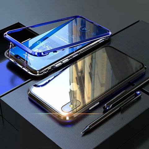 Apple iPhone Xs用ケース 高級感 手触り良い アルミメタル 製の金属製 360度 フルカバーバンパー 鏡面 カバー M02 アップル ネイビー