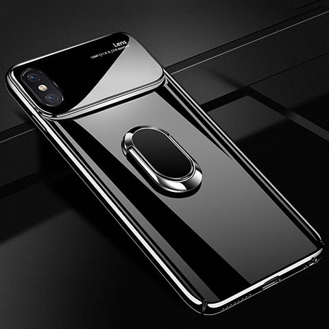 Apple iPhone Xs用ハードケース プラスチック 質感もマット アンド指輪 マグネット式 A01 アップル ブラック