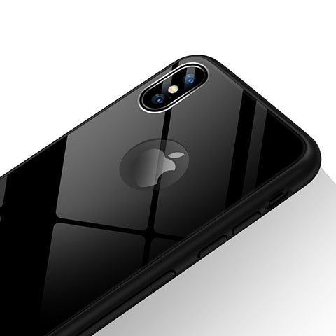 Apple iPhone Xs Max用360度 フルカバーハイブリットバンパーケース クリア透明 プラスチック 鏡面 T15 アップル ブラック