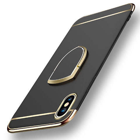 Apple iPhone Xs Max用ケース 高級感 手触り良い メタル兼プラスチック バンパー アンド指輪 F05 アップル ブラック