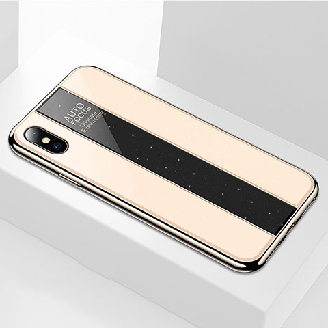 Apple iPhone Xs Max用ハイブリットバンパーケース プラスチック 鏡面 カバー M01 アップル ゴールド