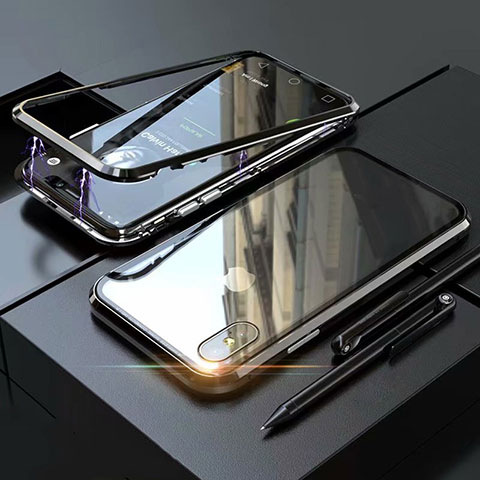 Apple iPhone Xs Max用ケース 高級感 手触り良い アルミメタル 製の金属製 360度 フルカバーバンパー 鏡面 カバー M02 アップル ブラック