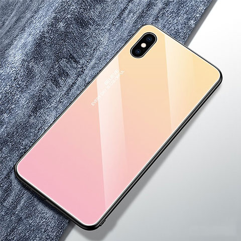 Apple iPhone Xs Max用ハイブリットバンパーケース プラスチック 鏡面 虹 グラデーション 勾配色 カバー M01 アップル ピンク