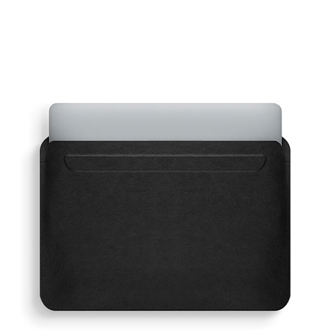 Apple MacBook Air 13 インチ (2020)用高品質ソフトレザーポーチバッグ ケース イヤホンを指したまま L02 アップル ブラック