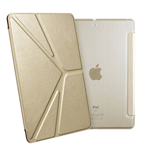 Apple New iPad 9.7 (2017)用手帳型 レザーケース スタンド L08 アップル ゴールド
