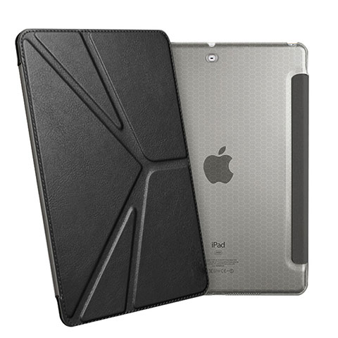 Apple New iPad 9.7 (2017)用手帳型 レザーケース スタンド L08 アップル ブラック