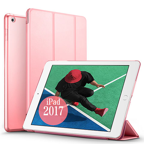 Apple New iPad Pro 9.7 (2017)用手帳型 レザーケース スタンド アップル ピンク