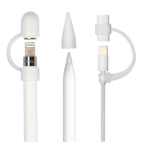 Apple Pencil用ケース カバー ホルダー キャップ スタンド ペン先カバー ライトニングUSBケーブル用 シリコーン製 アップル ホワイト