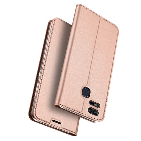 Asus Zenfone 3 Zoom用手帳型 レザーケース スタンド Asus ローズゴールド