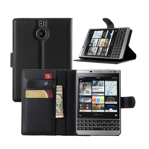 Blackberry Passport Silver Edition用手帳型 レザーケース スタンド Blackberry ブラック