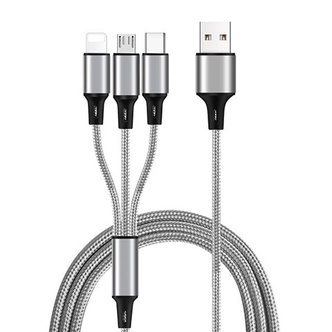 Lightning USBケーブル 充電ケーブル Android Micro USB Type-C ML08 シルバー