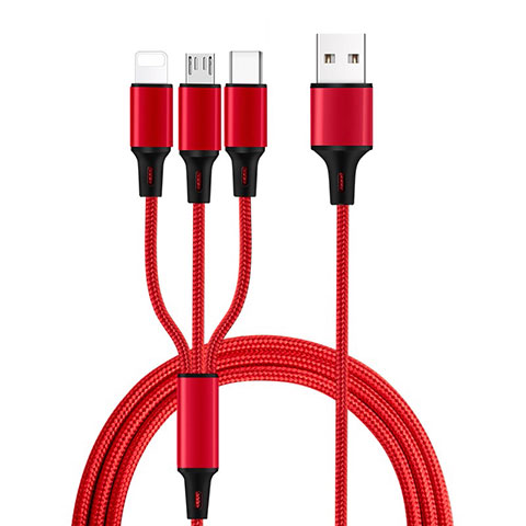 Lightning USBケーブル 充電ケーブル Android Micro USB Type-C ML08 レッド