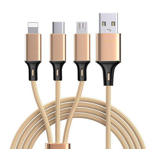 Lightning USBケーブル 充電ケーブル Android Micro USB Type-C ML08 ゴールド