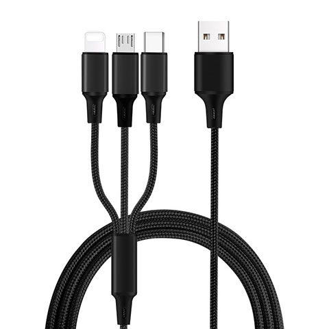 Lightning USBケーブル 充電ケーブル Android Micro USB Type-C ML08 ブラック