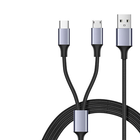 USBケーブル 充電ケーブル Android Micro USB Type-C 2A H01 ブラック