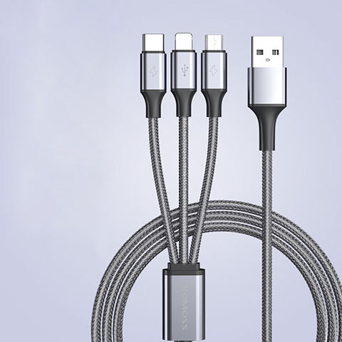 Lightning USBケーブル 充電ケーブル Android Micro USB Type-C 3.5A H01 ダークグレー