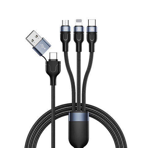 Lightning USBケーブル 充電ケーブル Android Micro USB Type-C 100W H02 ブラック