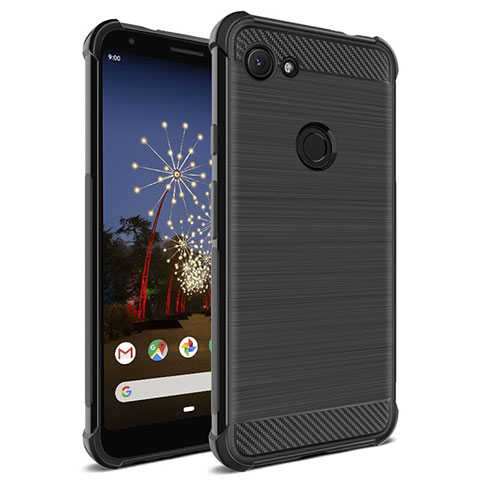 Google Pixel 3用シリコンケース ソフトタッチラバー ツイル グーグル ブラック