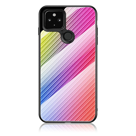 Google Pixel 4a 5G用ハイブリットバンパーケース プラスチック 鏡面 虹 グラデーション 勾配色 カバー LS2 グーグル ピンク
