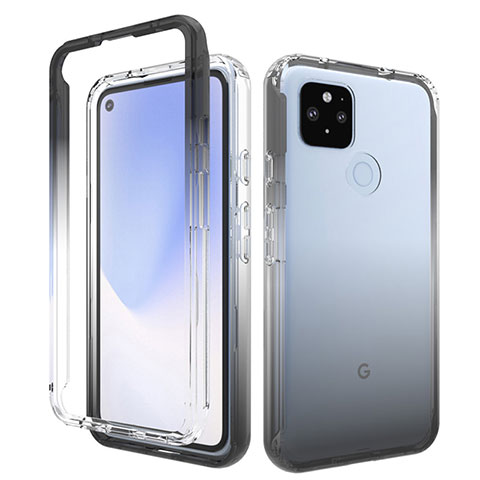 Google Pixel 4a 5G用前面と背面 360度 フルカバー 極薄ソフトケース シリコンケース 耐衝撃 全面保護 バンパー 勾配色 透明 グーグル ダークグレー