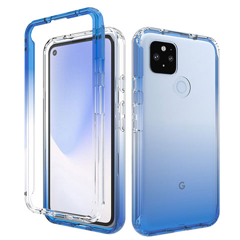 Google Pixel 4a 5G用前面と背面 360度 フルカバー 極薄ソフトケース シリコンケース 耐衝撃 全面保護 バンパー 勾配色 透明 グーグル ネイビー