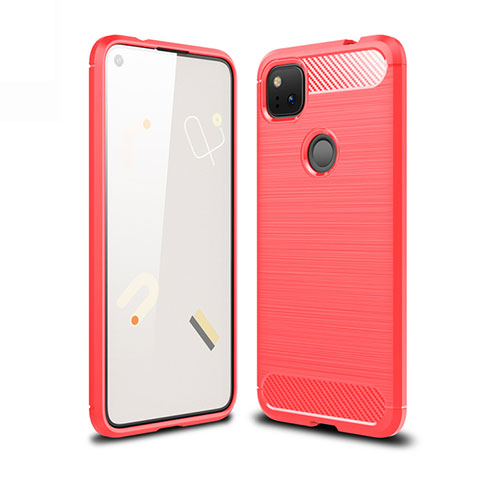 Google Pixel 4a用シリコンケース ソフトタッチラバー ライン カバー グーグル レッド