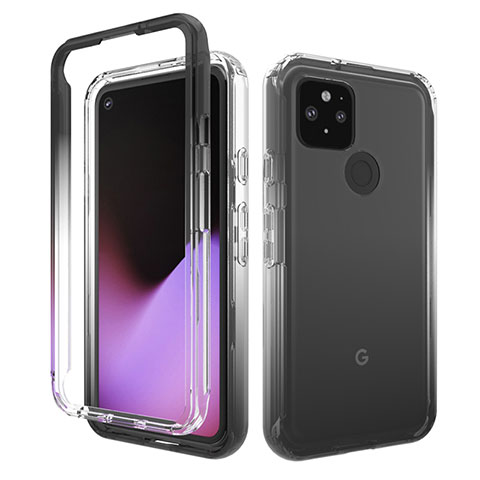 Google Pixel 5用前面と背面 360度 フルカバー 極薄ソフトケース シリコンケース 耐衝撃 全面保護 バンパー 勾配色 透明 グーグル ダークグレー