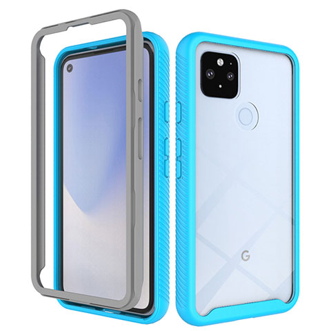 Google Pixel 5 XL 5G用360度 フルカバー ハイブリットバンパーケース クリア透明 プラスチック カバー ZJ1 グーグル ブルー