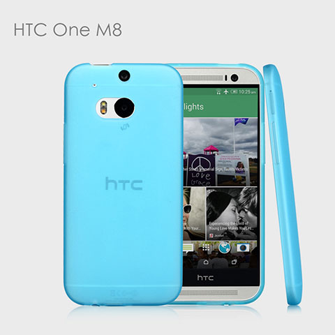 HTC One M8用極薄ソフトケース シリコンケース 耐衝撃 全面保護 クリア透明 T01 HTC ブルー