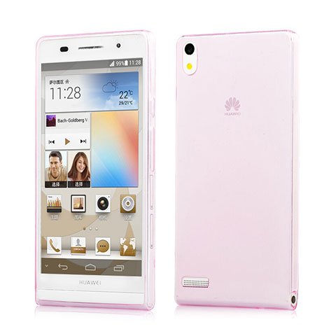 Huawei Ascend P6用極薄ソフトケース シリコンケース 耐衝撃 全面保護 クリア透明 ファーウェイ ピンク