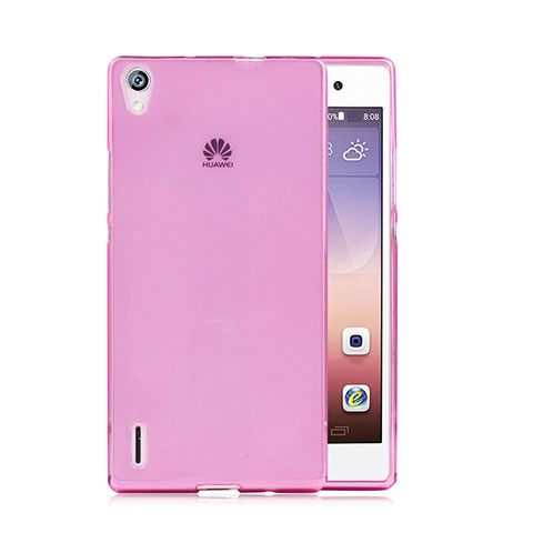 Huawei Ascend P7用極薄ソフトケース シリコンケース 耐衝撃 全面保護 クリア透明 ファーウェイ ピンク