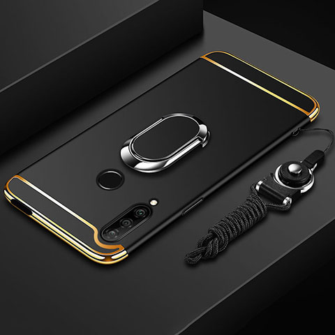 Huawei Enjoy 10 Plus用ケース 高級感 手触り良い メタル兼プラスチック バンパー アンド指輪 A01 ファーウェイ ブラック