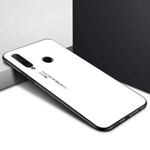 Huawei Enjoy 10 Plus用ハイブリットバンパーケース プラスチック 鏡面 虹 グラデーション 勾配色 カバー ファーウェイ ホワイト