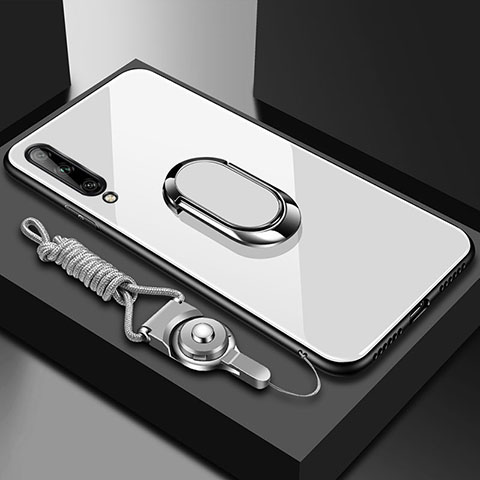 Huawei Enjoy 10S用ハイブリットバンパーケース プラスチック 鏡面 カバー アンド指輪 マグネット式 ファーウェイ ホワイト