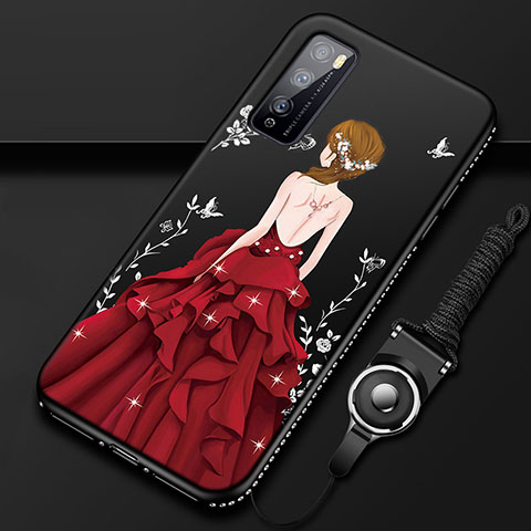Huawei Enjoy 20 Pro 5G用シリコンケース ソフトタッチラバー バタフライ ドレスガール ドレス少女 カバー ファーウェイ レッド・ブラック