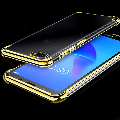 Huawei Enjoy 8e Lite用極薄ソフトケース シリコンケース 耐衝撃 全面保護 クリア透明 H01 ファーウェイ ゴールド