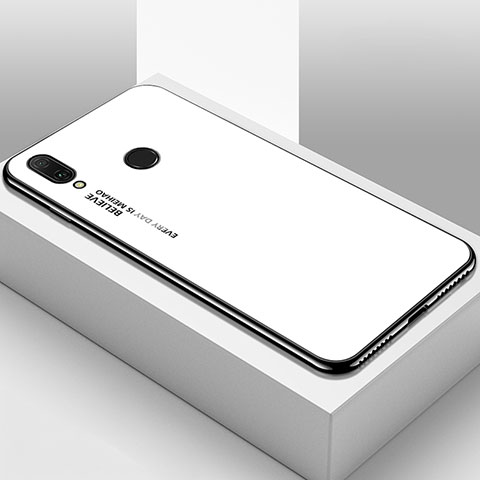 Huawei Enjoy 9 Plus用ハイブリットバンパーケース プラスチック 鏡面 虹 グラデーション 勾配色 カバー ファーウェイ ホワイト