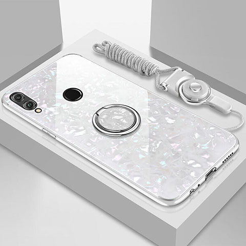 Huawei Enjoy 9 Plus用ハイブリットバンパーケース プラスチック 鏡面 カバー アンド指輪 マグネット式 ファーウェイ ホワイト
