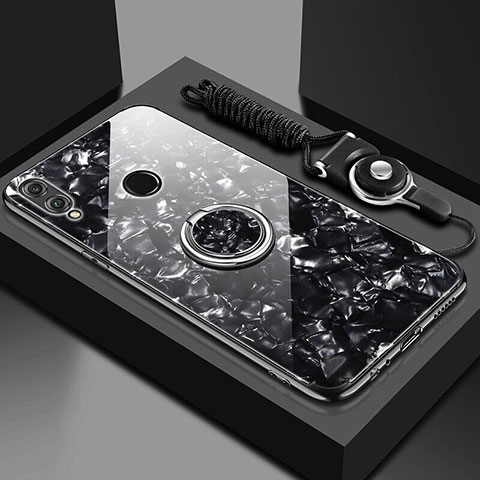 Huawei Enjoy 9 Plus用ハイブリットバンパーケース プラスチック 鏡面 カバー アンド指輪 マグネット式 ファーウェイ ブラック