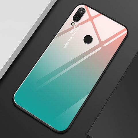 Huawei Enjoy 9 Plus用ハイブリットバンパーケース プラスチック 鏡面 虹 グラデーション 勾配色 カバー M01 ファーウェイ ブルー