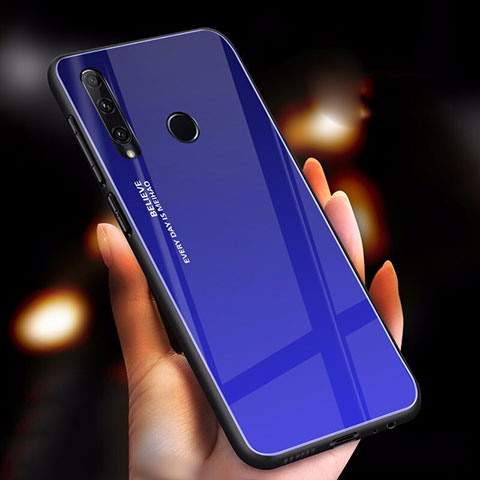 Huawei Enjoy 9s用ハイブリットバンパーケース プラスチック 鏡面 虹 グラデーション 勾配色 カバー ファーウェイ ネイビー