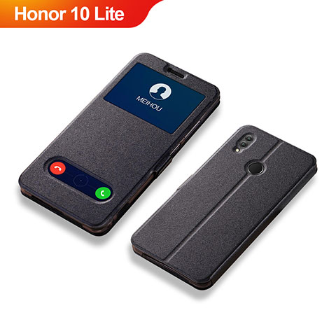 Huawei Honor 10 Lite用手帳型 レザーケース スタンド カバー L01 ファーウェイ ブラック