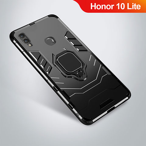 Huawei Honor 10 Lite用ハイブリットバンパーケース スタンド プラスチック 兼シリコーン カバー A01 ファーウェイ ブラック