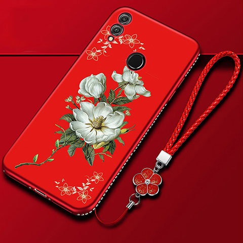 Huawei Honor 10 Lite用シリコンケース ソフトタッチラバー 花 カバー S01 ファーウェイ レッド