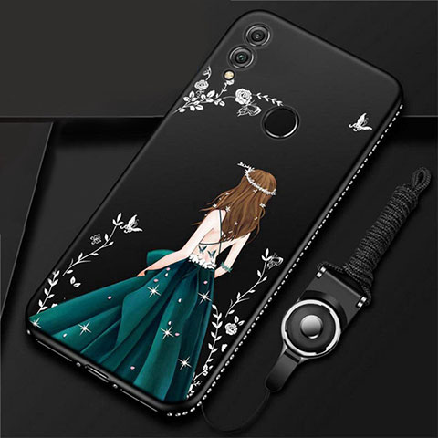 Huawei Honor 10 Lite用シリコンケース ソフトタッチラバー バタフライ ドレスガール ドレス少女 カバー ファーウェイ ブラック