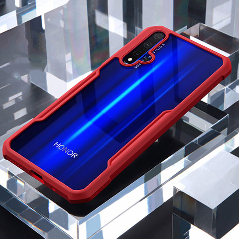 Huawei Honor 20用ハイブリットバンパーケース クリア透明 プラスチック 鏡面 カバー ファーウェイ レッド