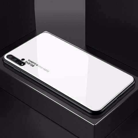 Huawei Honor 20用ハイブリットバンパーケース プラスチック 鏡面 虹 グラデーション 勾配色 カバー H01 ファーウェイ ホワイト